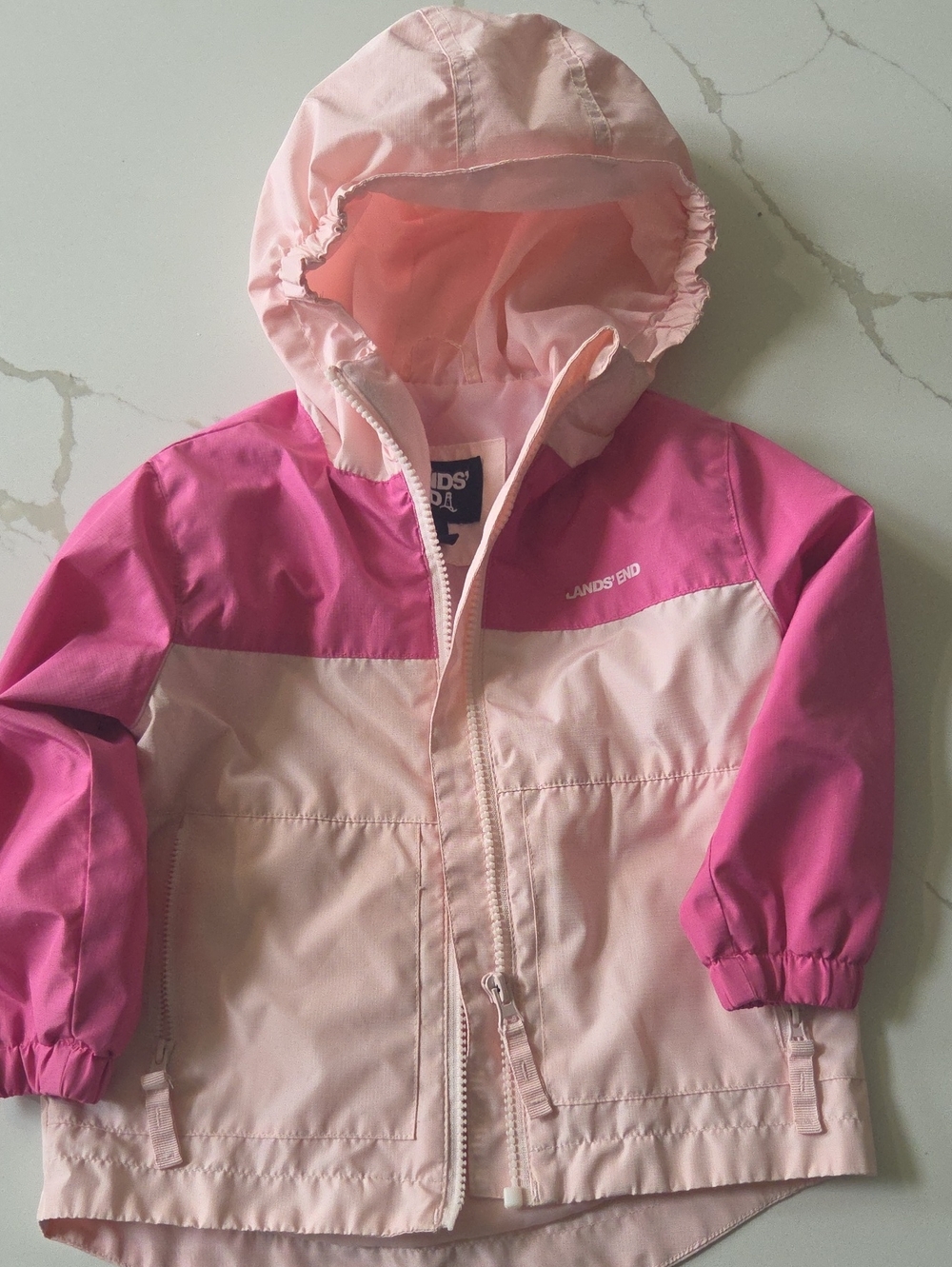 Lands' End Two-Tone Pink Hooded Raincoat